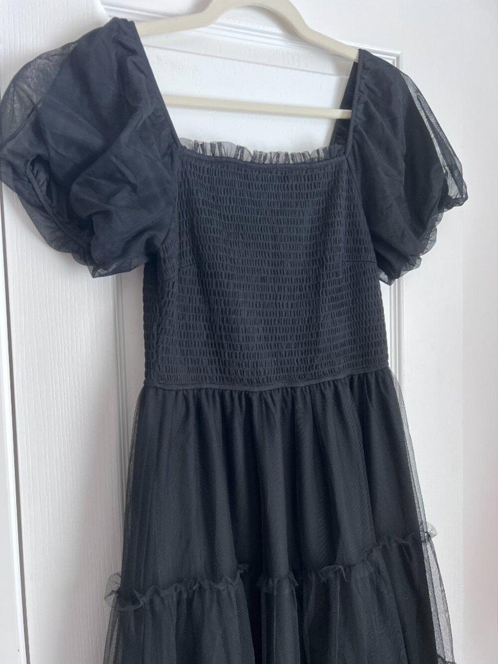 PrettyGarden Black Tulle Smocked Tiered Midi Dress - Size S - Picture 2 of 7